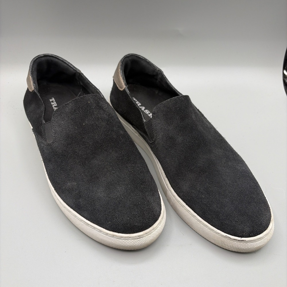 Trask Loafer Women 8.5 Black Suede Slip On Boat Shoes Metallic Heel